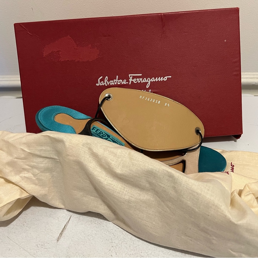 Salvatore Ferragamo Multicolor Leather & Snakeskin Slingback Heels - Picture 6 of 8
